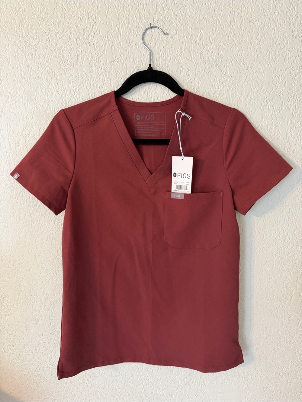 NWT Figs Women's Catarina Scrub Top in Dark Cherry.